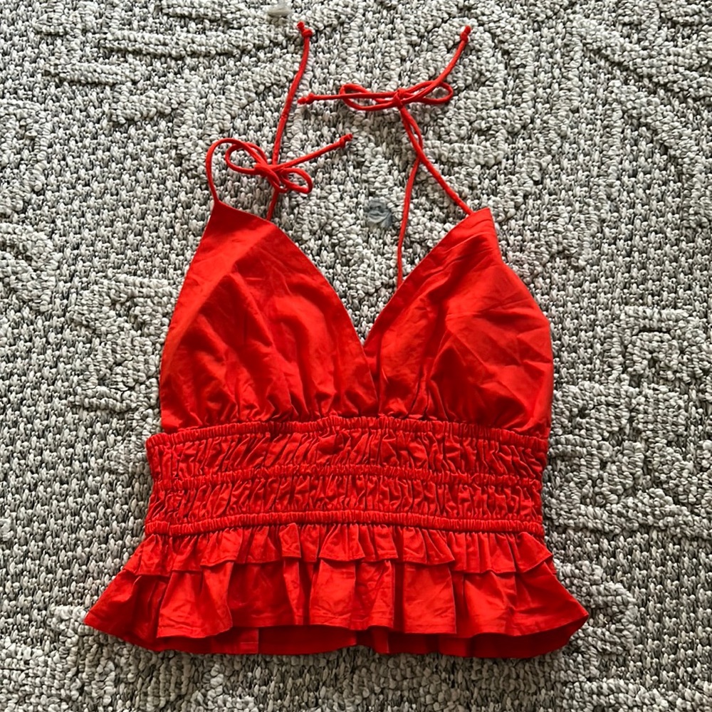 Sim and Sam Crop Red Tank Top with Tie Shoulders